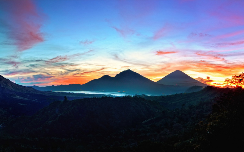 kintamani, Bali, sky backgrounds, download 3840x2400 mountains, 4K, Indonesia, sunrise, mountains