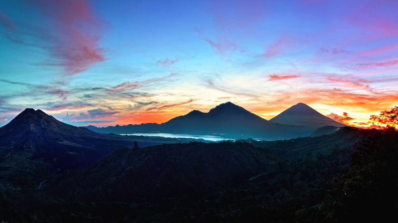 indonesia, mountains, 2K, kintamani, sky, sunrise, bali