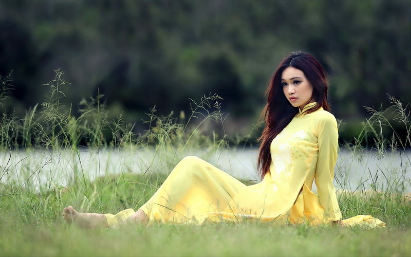 women outdoors, Asian, model, 1080P, vietnamese, women, áo dài