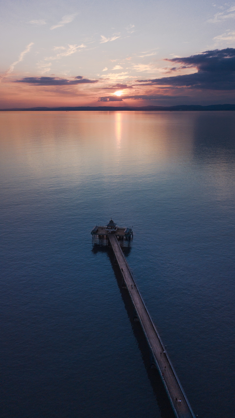 golden, horizon, house, beauty in nature, sky, blue, outdoors, transportation, wooden, no people, victorian, tranquility, tranquil, pier, drone, reflection