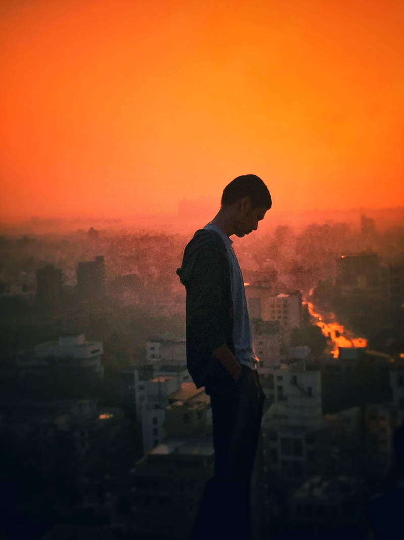abstract, india, lifestyles, portrait, orange, people, three quarter length, building exterior, architecture, city, side view, human, nature, pune, orange color