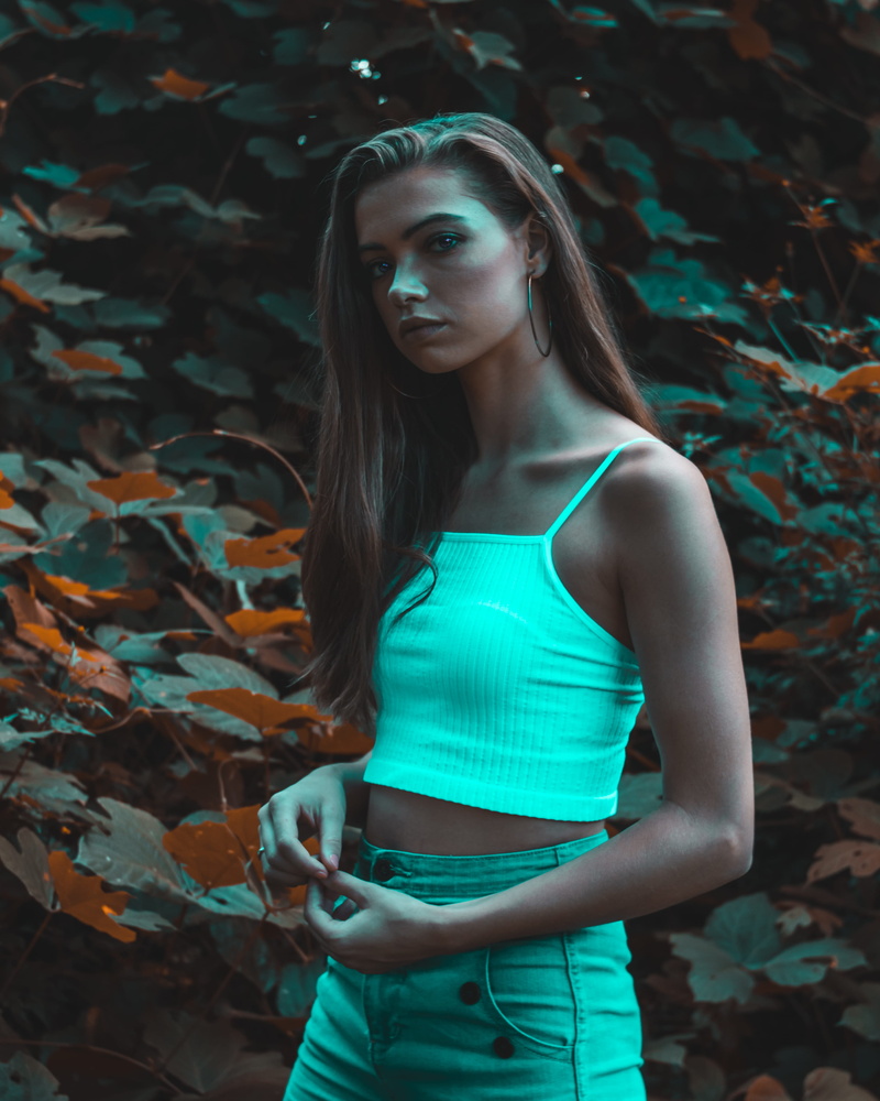 young women, 4K, leaves, orange, young adult, portrait, change, hair, looking at camera, ivy, real people, teenager, land, one person, casual clothing