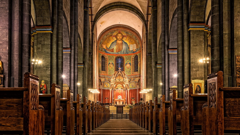 built structure, religious institute, indoors, aisle, eu, travel destinations, basilica, in a row, 4K, belief, art and craft, altar, church, pew, spirituality