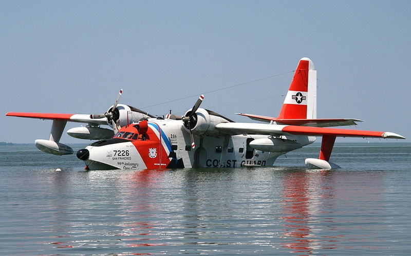 720P, sunny, motion, clear sky, water, on the move, vehicle, sky, red, transportation, nature, Grumman HU-16, airplane, air vehicle, flying, aerospace industry