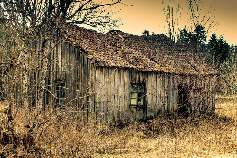 landscape, plant, forlatt, trevirke, run-Down, building Exterior, farm, land, agriculture, outdoors, Gammel, hut, cottage, sky, 4K, taket, building, halm