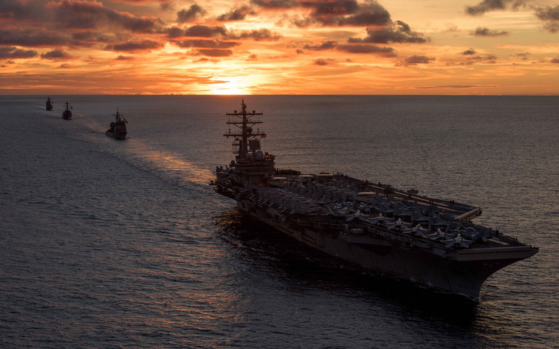 1080P, Warship, Aircraft Carrier, USS Ronald Reagan (CVN-76), Horizon, Warships, Sunset