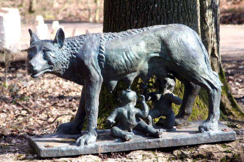 statue, she wolf, day, trunk, mammal, art and craft, italy, remus, animal, representation, sculpture, romulus, no people, 2K, creativity, animal themes