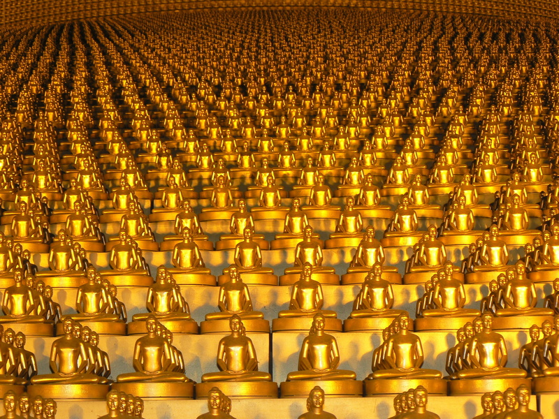 phra dhammakaya, abundance, pattern, large group of objects, dhammakaya movement, spirituality, thai, side by side, temple, backgrounds, 2K, gold colored