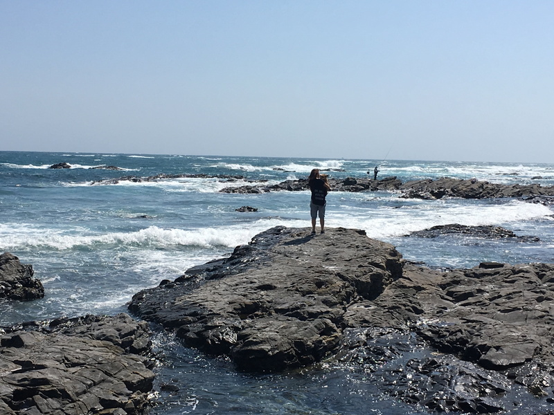 outdoors, japan, sea, rock - object, one person, horizon, water, full length, men, wakayama, solid, leisure activity, rear view, senjojiki, day, real people
