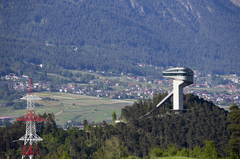 burgisel ski jump, environment, beauty in nature, red and white pylon, growth, austria, valley, scenics - nature, travel destinations, built structure