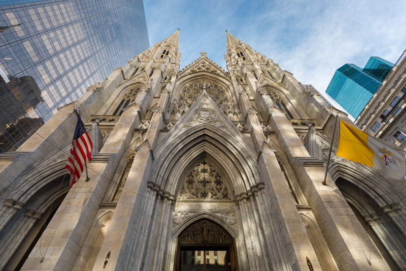 history, patrick, religion, cathedral, building, 5K, the past, saint, building exterior, sky, built structure, outdoors, flag, day, cloud - sky, no people