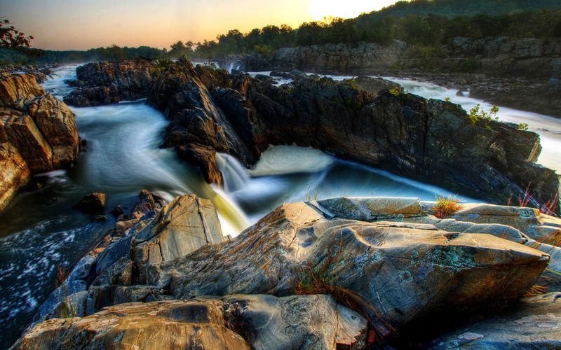 relief, waterfall, spectacular, river, stones, landscape, 1080P, illustration, rocks, scenery
