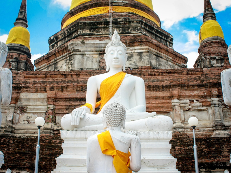 Wat, religion, statue, male likeness, Church, 2K, yellow ribone, day, Chai, building, place of worship, building exterior, architecture, representation