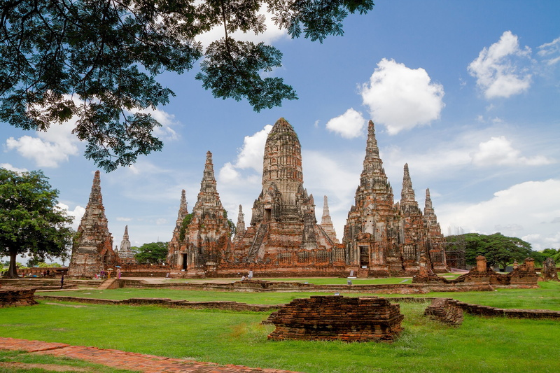 old, thailand, archaeology, miss, merit, history, wat chai wattanaram, ayutthaya, plant, architecture, measure, cloud - sky, travel destinations, belief