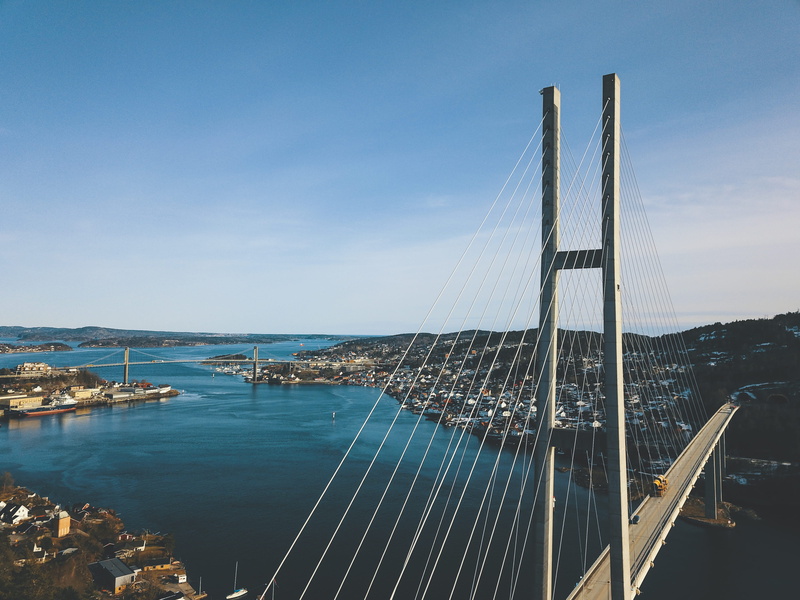 harbor, no people, skyline, stucture, suspension bridge, 4K, outdoors, nature, sea, cable-stayed bridge, cloud - sky, ocean, pier, travel, city, bridge