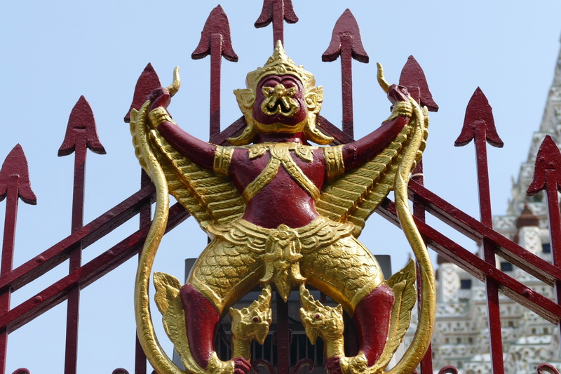 creativity, protectors, no people, bangkok, built structure, sculpture, male likeness, gold colored, place of worship, art and craft, 2K, ornate, golden sky