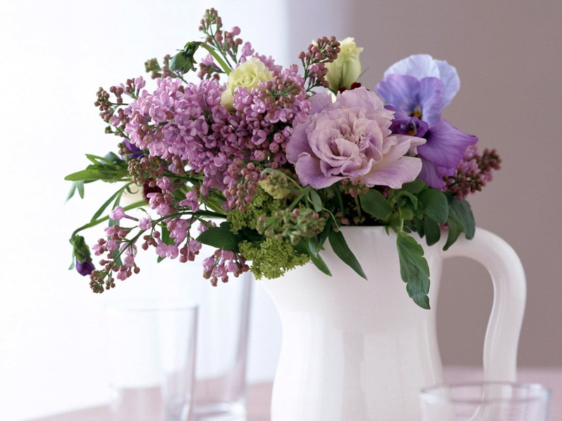 close-up, fragility, inflorescence, wedding, arrangement, nature, bouquet, day, pitcher, flower Head, purple, glasses, white, leaf, freshness, ceramic