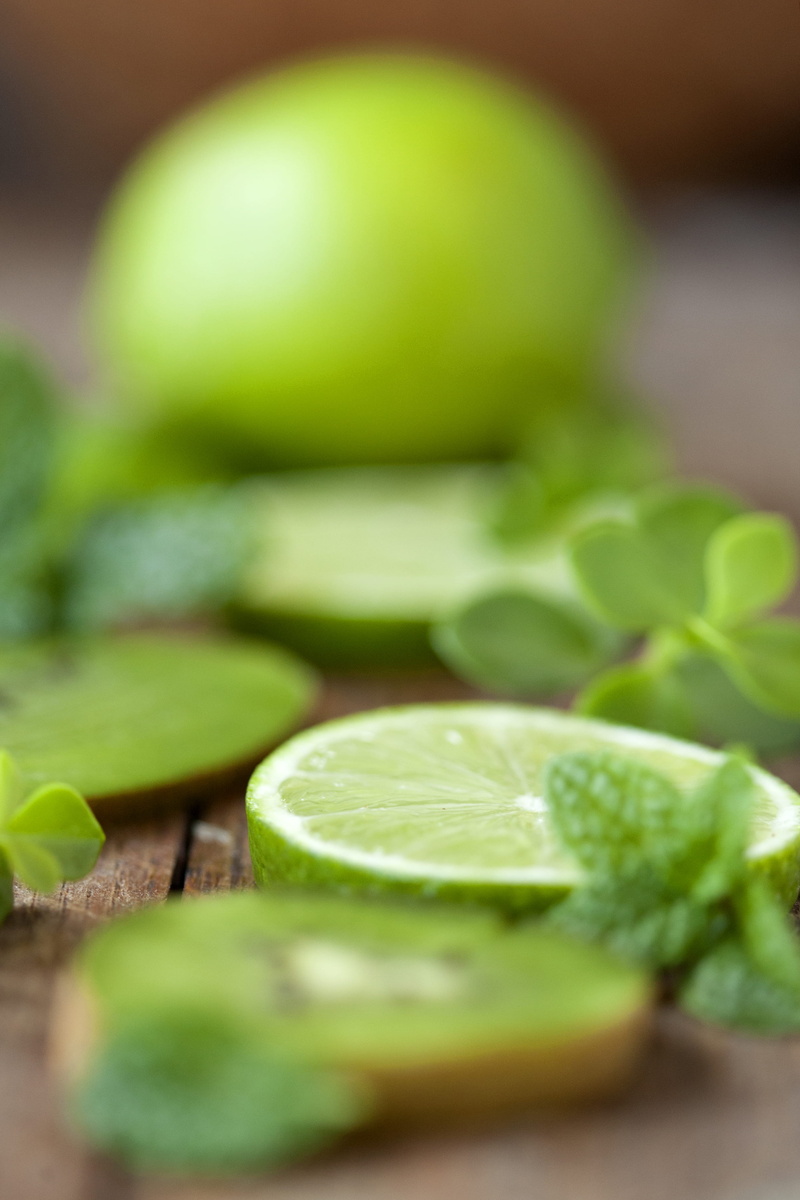 wellbeing, healthy, no people, colors, lime, selective focus, slice, wood - material, wood, studio shot, fruits, lemon, blurred background, fruit, citrus fruit