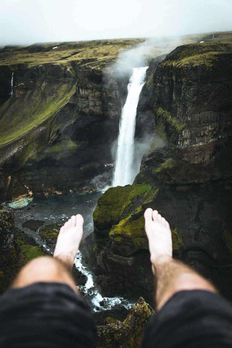 scenics, outdoors, beauty In Nature, rock - Object, blue, landscape, hiking, feet, water, person, earth, travel, foot, rock, view, profile, iceland