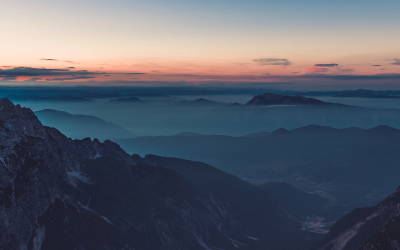 silhouette, red, scenics - nature, majestic, mountain peak, sky, 4K, blue, hazy, non-urban scene, cloud - sky, cloud, mountain, landscape, orange color