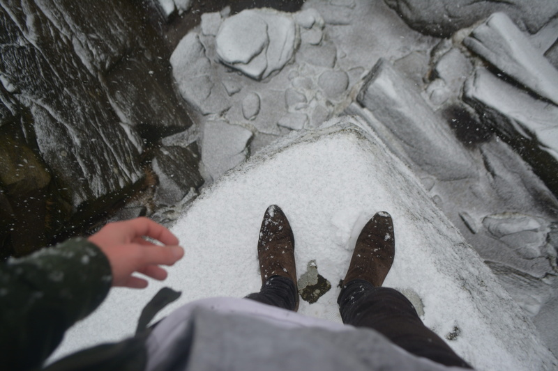 lifestyles, cold, day, one person, cold temperature, shoes, winter, personal perspective, hight, rocks, leisure activity, standing, snow, 5K, warm clothing