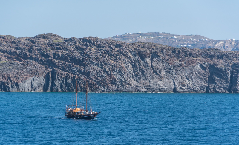 sailboat, seascape, cliff, 5K, aegean Sea, formation, tranquil scene, nature, landscape, europe, island, day, mediterranean Sea, nautical Vessel, passenger craft