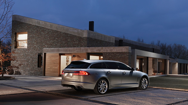 Jaguar, road, house, building, 1080P, mode of transportation, sky, architecture, blue, silver cars, car, garage, nature, motor vehicle, vehicle, no people