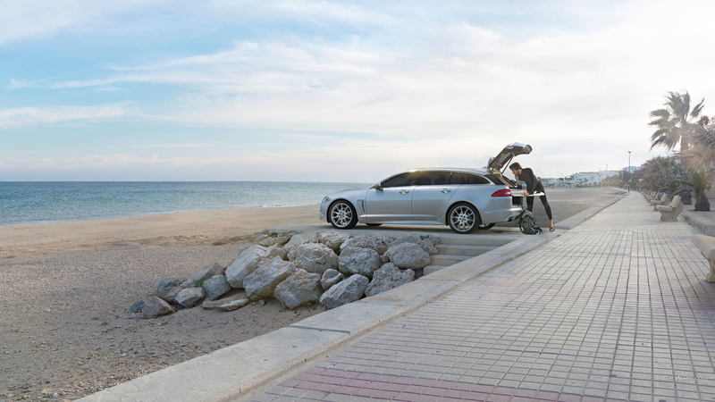 day, horizon, cloud - sky, nature, solid, water, travel, motor vehicle, 1080P, beach, land vehicle, Jaguar, transportation, Jaguar XF, mode of transportation