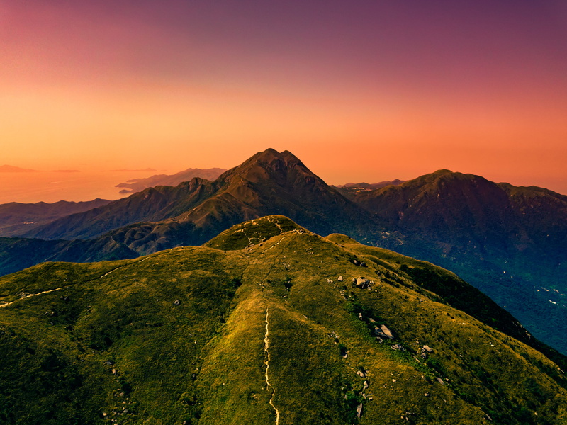 plant, tranquil scene, twilight, view, no people, travel destinations, dawn, hong kong, grassland, golden, land, scenics - nature, peak, flora, sky, hour