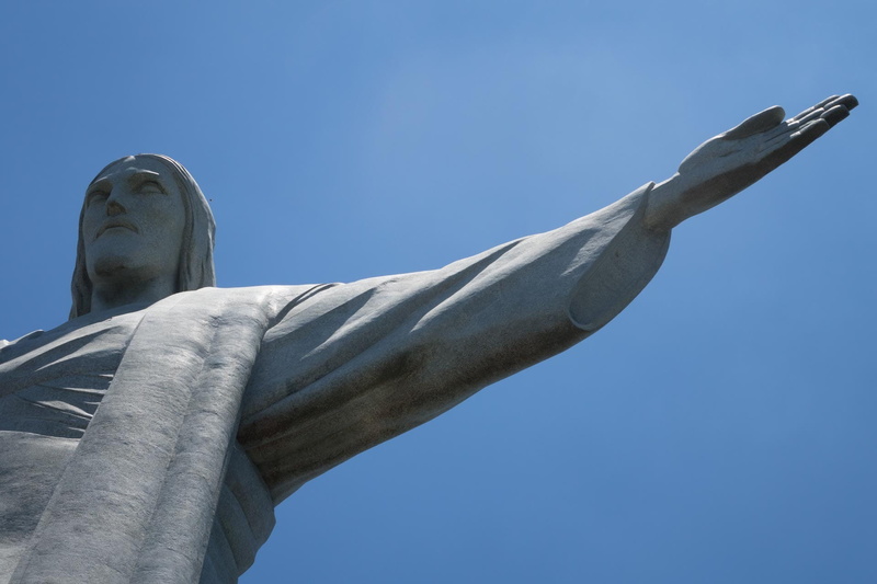 travel, female likeness, human representation, art and craft, no people, tourism, creativity, outdoors, freedom, daytime, rio janeiro, brazil, blue, redeemer