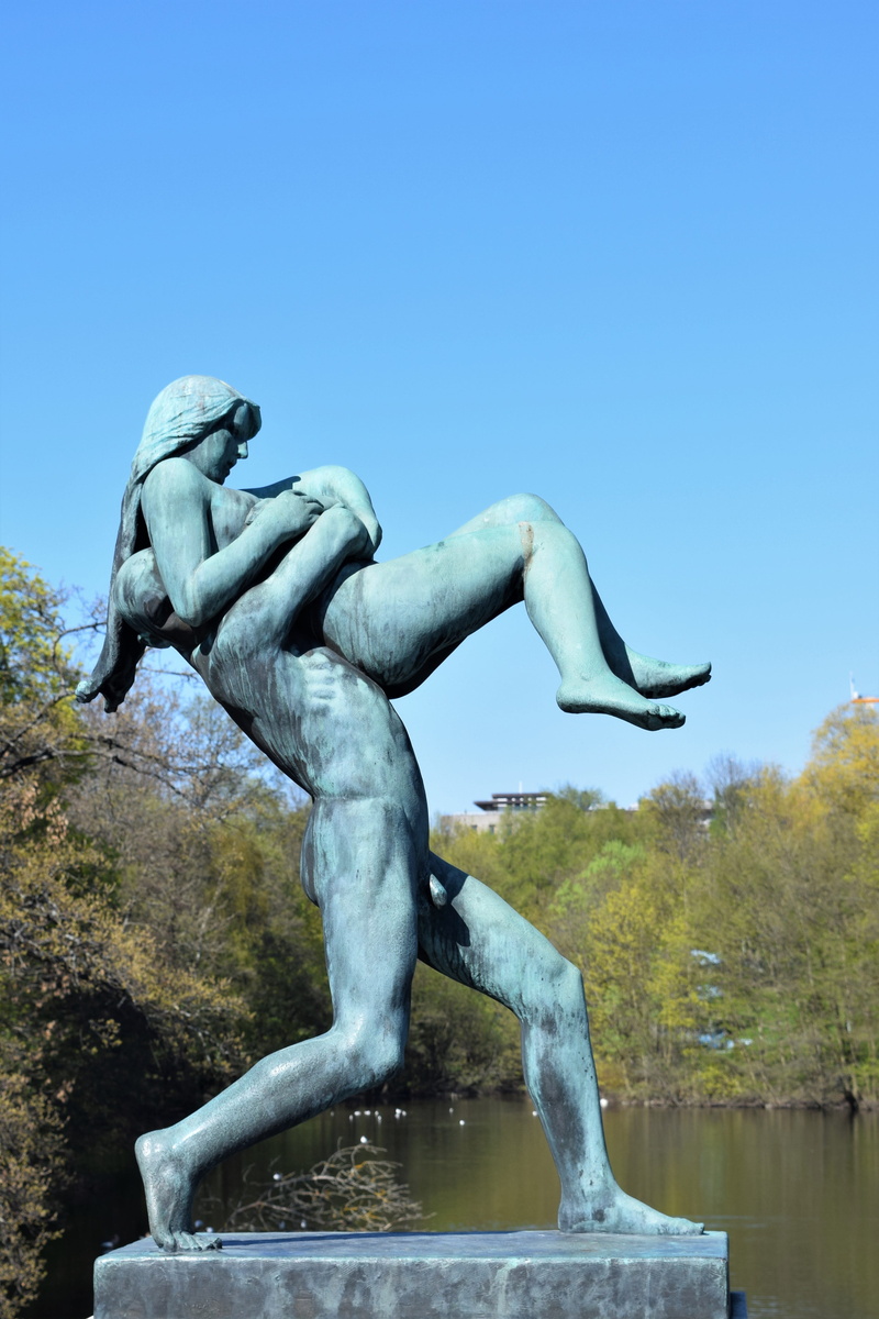 vigeland, art and craft, trees, man, statue, no people, bronze, plant, travel destinations, seize, male likeness, architecture, frogner, blue, strength