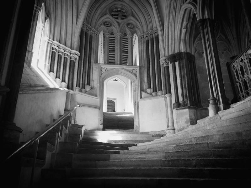 ceiling, no people, architecture, history, religion, the past, steps and staircases, staircase, wells cathedral, cathedral, aisle, building, belief, chapter house