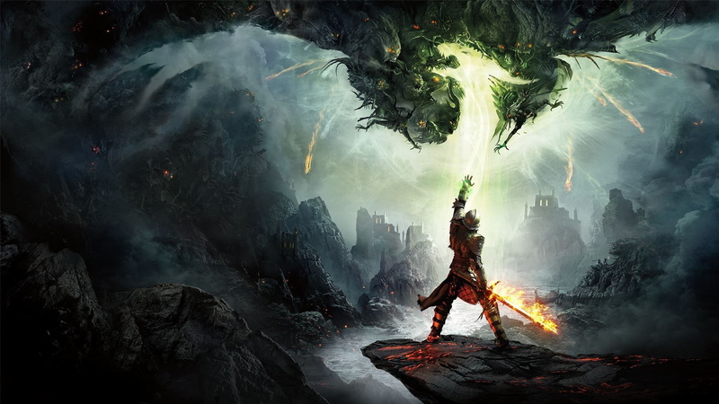 rock, waterfall, fantasy Art, video games, scenics - nature, mountain, beauty in nature, full length, solid, rock - object, fire, Dragon Age, nature, Knights