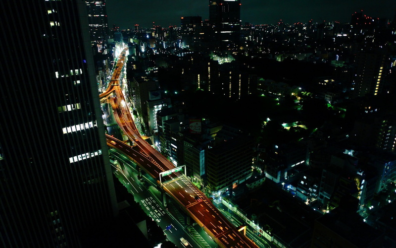illuminated, cityscape, modern, high angle view, office, Japan, building exterior, city life, tall - high, highway, architecture, financial district, residential district