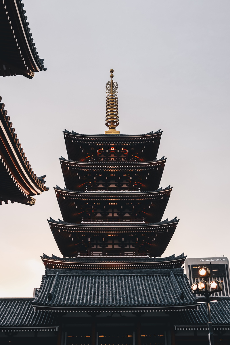religion, 5K, spire, sky, architecture, roof, no people, nature, tourism, outdoors, japan, sensō-ji, pagoda, travel, spirituality, travel destinations