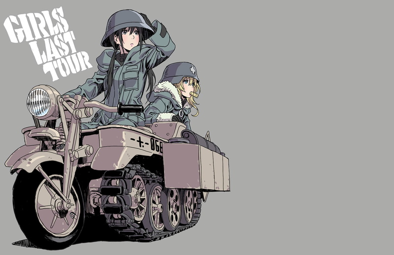 mode of transportation, adult, Anime, headwear, copy space, Chito (Girls Last Tour), law, uniform, white background, Girls Last Tour, clothing, helmet