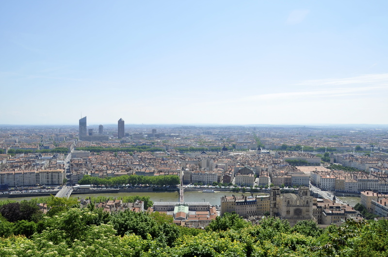 outdoors, clear sky, houses, nature, blue green, lyon, high angle view, france, tree, skyscraper, built structure, travel destinations, cityscape, architecture