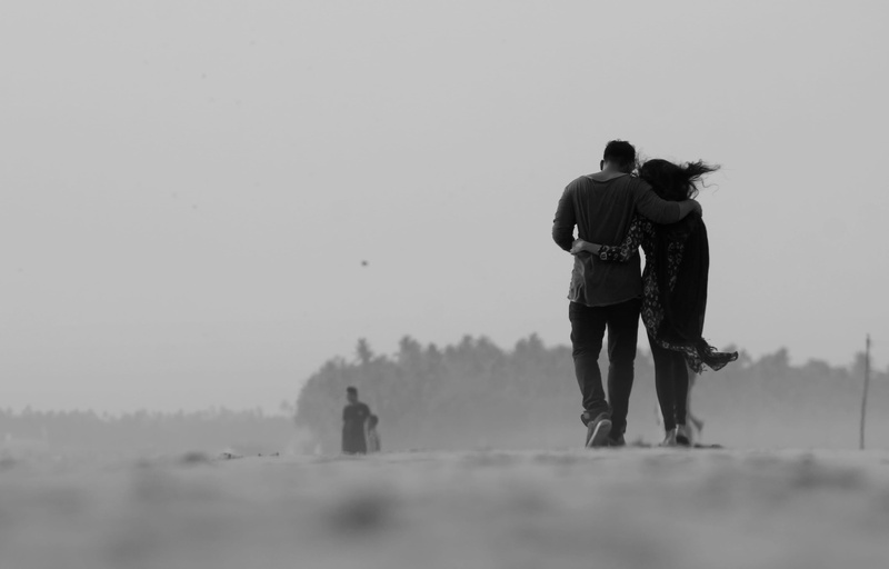cold, photography, positive emotion, fog, walking, adult, together, tree, full length, bonding, mist, rear view, couple - relationship, weather, men, black and white