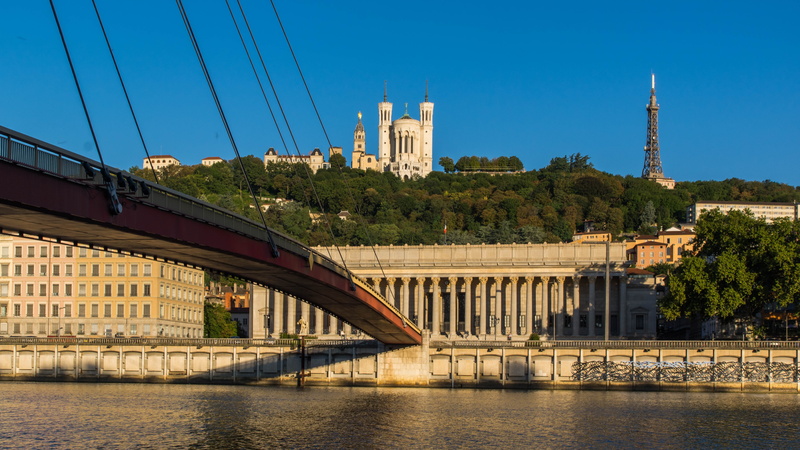 river, nature, no people, religion, wharf, blue, bridge, palace of justice, 5K, architecture, lyon, connection, tourism, water, arch bridge, bridge - man made structure