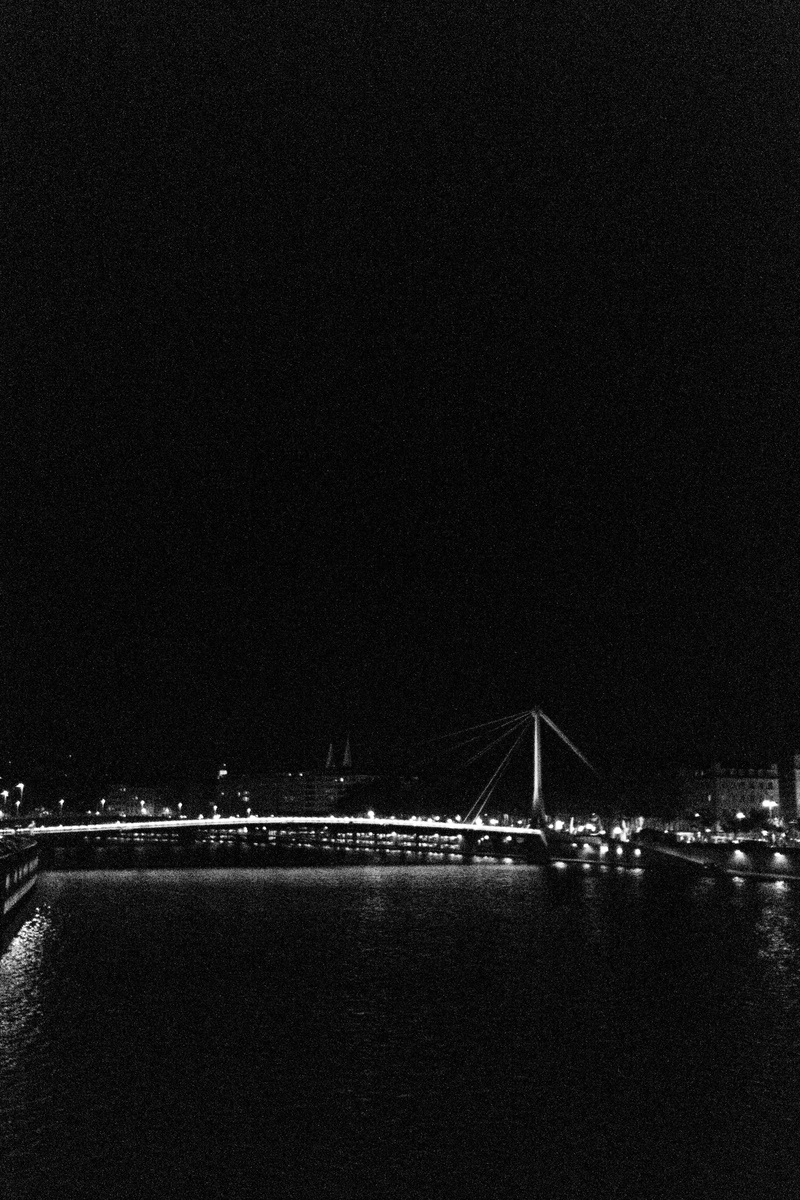 copy space, outdoors, connection, sky, night, illuminated, no people, nature, clear sky, 4K, lyon, architecture, water, bandw, france, brigde, city, bridge - man made structure