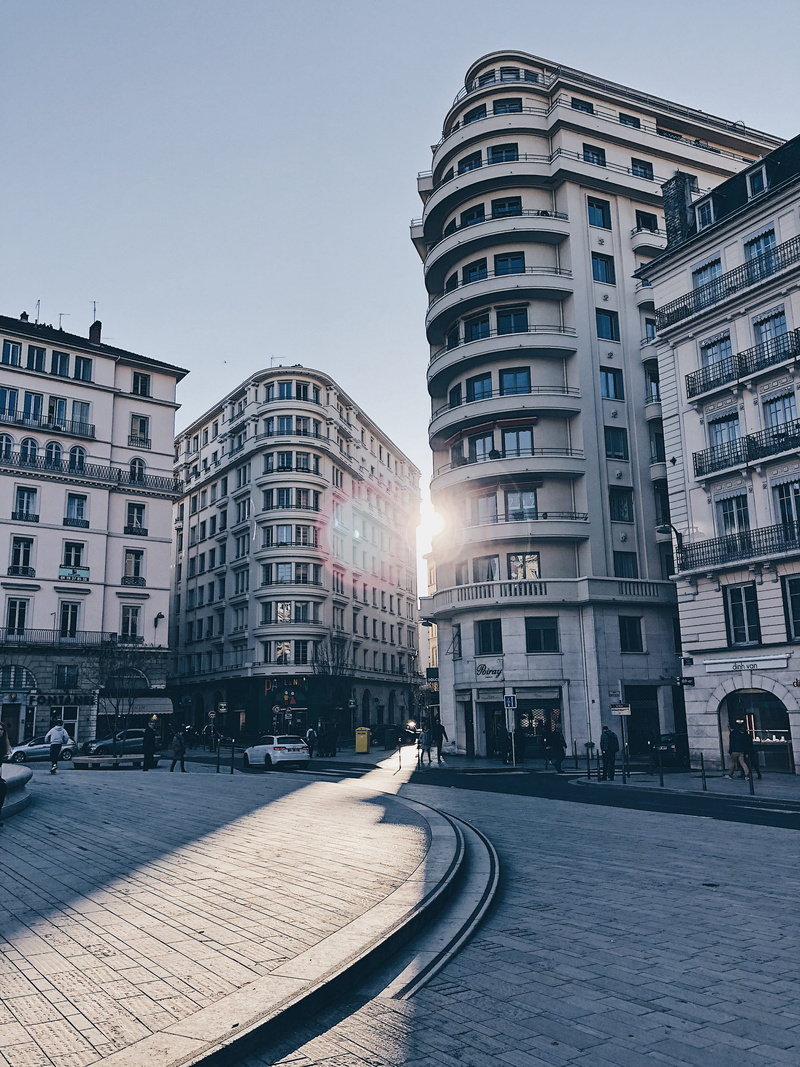 street, square, audi, city, fountain, residential district, iphone, sky, city life, sunbeam, sunlight, light, day, clear sky, building exterior