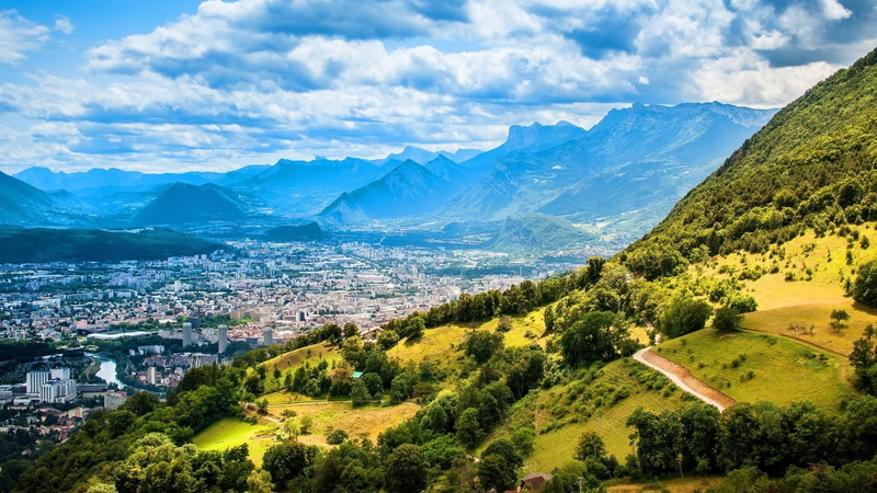 residential district, environment, city, nature, building, mountain, sky, scenics - nature, townscape, landscape, architecture, Cities, mountain range