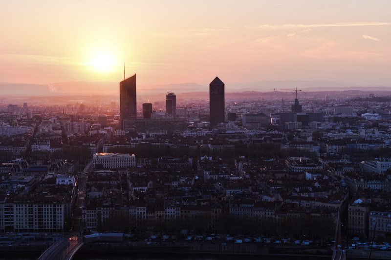 orange color, building exterior, modern, 5K, tall - high, landscape, built structure, urban skyline, france, crowded, cityscape, sky, crowd, sun, city