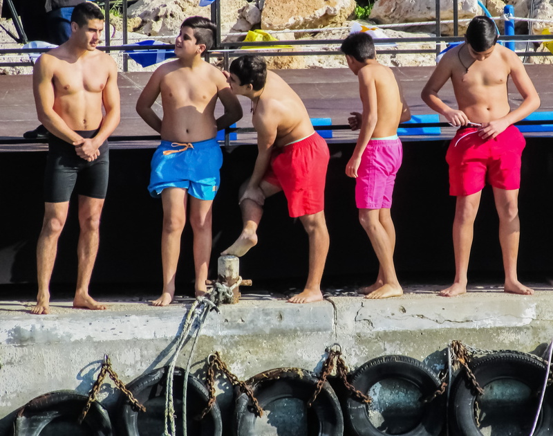 swimwear, day, orthodox, shirtless, religious, swimmers, side by side, sport, outdoors, 2K, water, healthy lifestyle, people, group of people, athlete