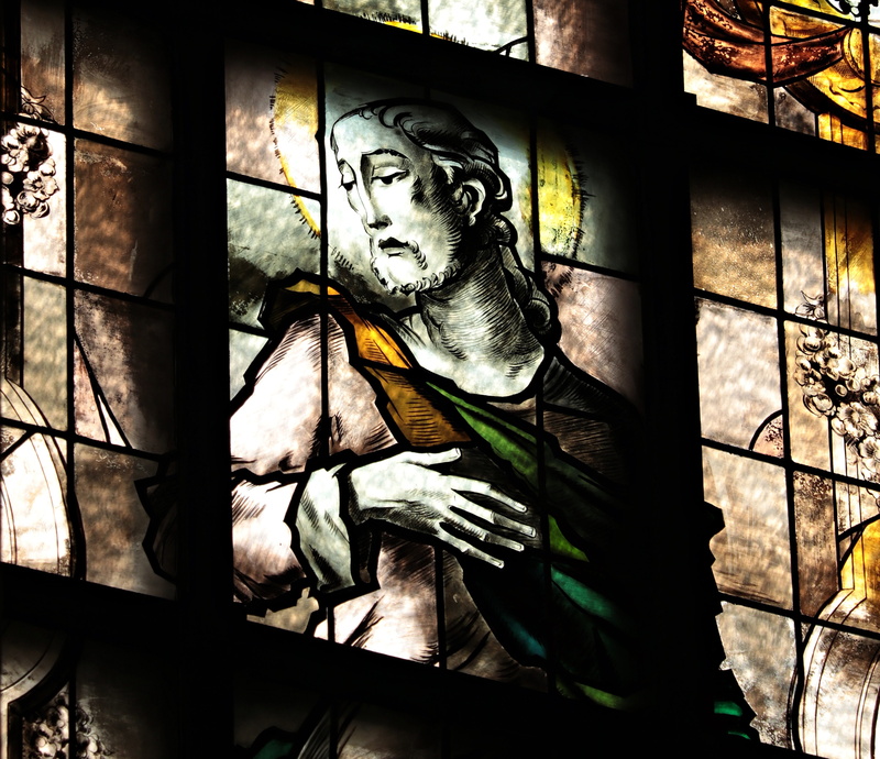 fear, indoors, wall, real people, holy, representation, christianity, lead glass, window, built structure, stained glass window, glass window, day, faith