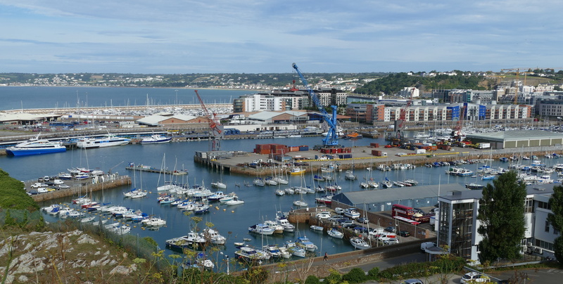 city, panorama, united kingdom, channel islands, boot, outdoors, sky, day, island, mode of transportation, cityscape, Capital, ship, water, nature, harbor