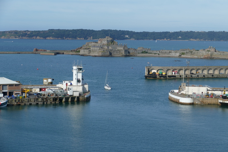 outdoors, jersey, port, building exterior, moored, island, architecture, st helier, mode of transportation, built structure, waterfront, sea, middle ages
