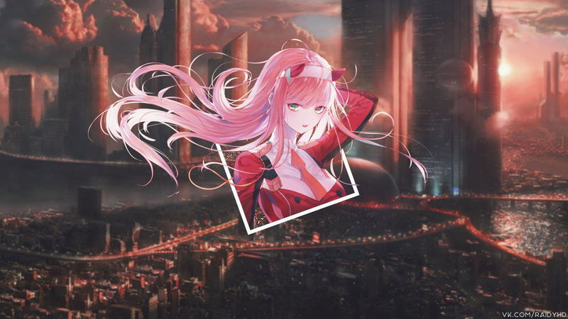 Darling in the FranXX, anime girls, night, art and craft, decoration, no people, 1080P, multi colored, illuminated, outdoors, red, pink hair, building exterior