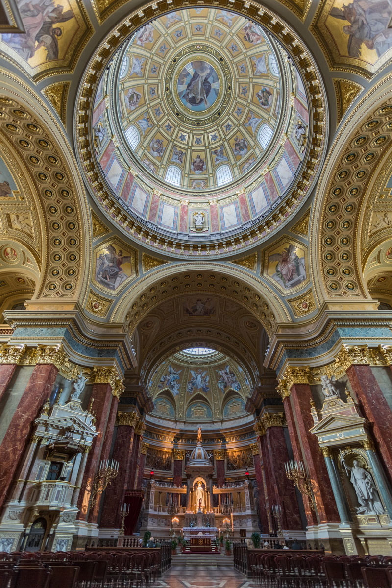 no people, budapest, roman catholic, stephens basilica, architectural column, arched, low angle view, place of worship, architecture, built structure, history