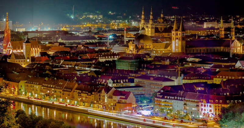 at, nature, no people, high angle view, travel destinations, transportation, illuminated, cityscape, city life, würzburg, 4K, outdoors, building exterior